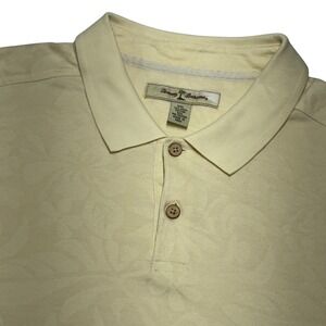 Tommy Bahama Polo Shirt Mens XXL Cream Floral Jacquard Pima Cotton Resort Casual